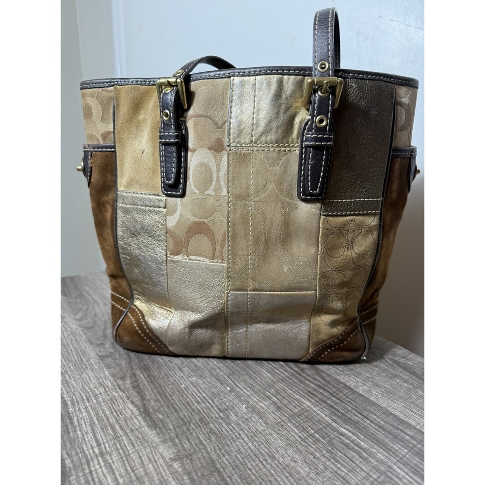 COACH Y2K Vintage Patchwork Holiday Monogram Canvas Shoulder Tote F11408